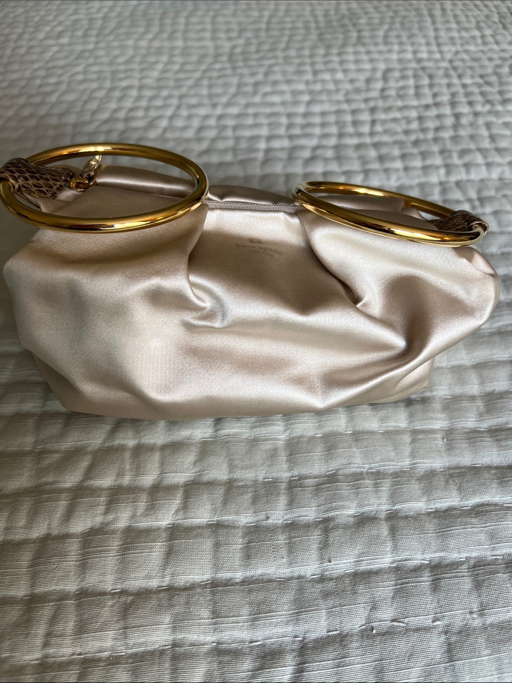 kate spade Satin Wristlet Clutch with Gold Hoop Handles - Champagne